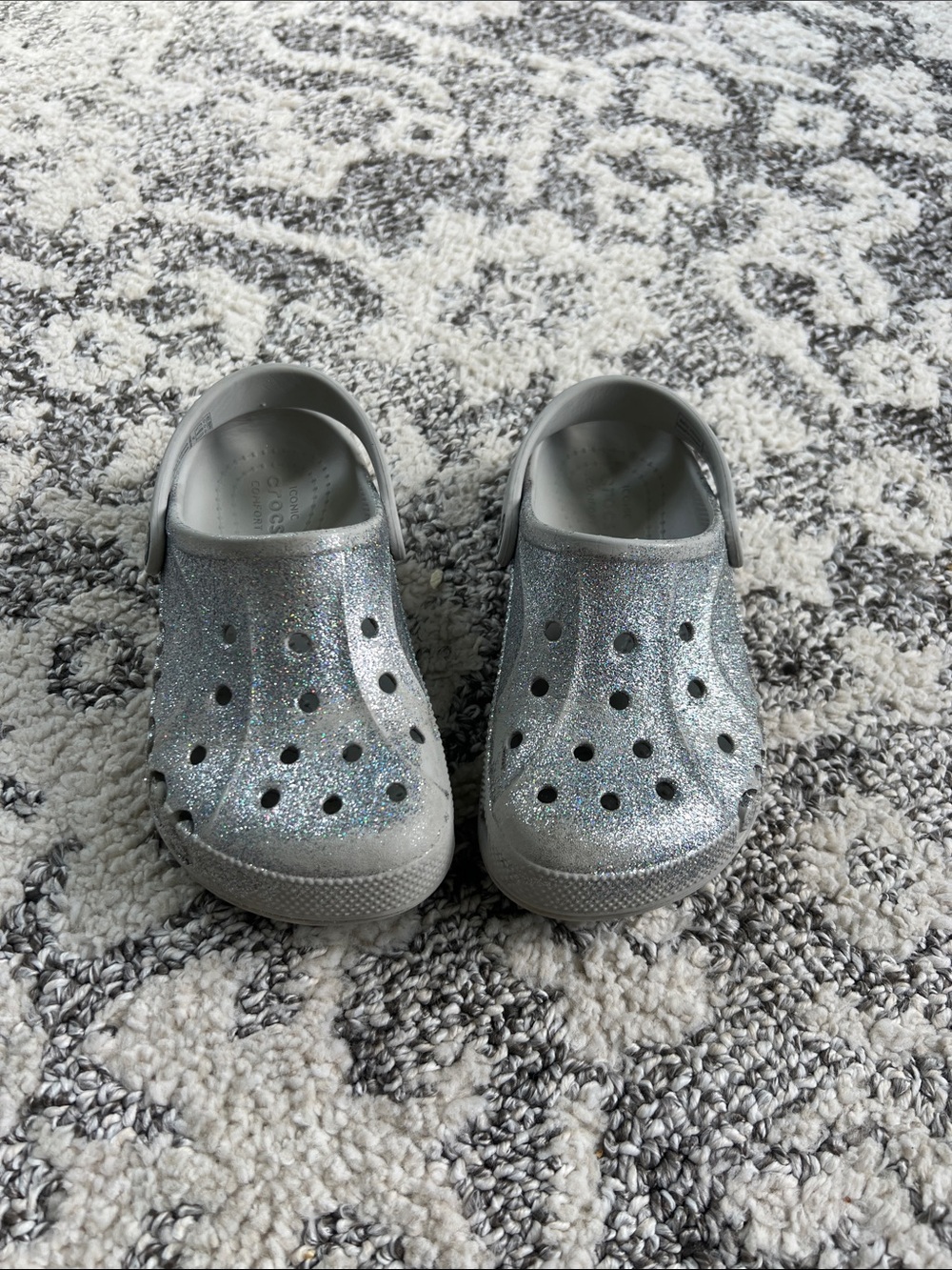 Bundle 3 pairs and get offer $20 CROCS Kids Silver Glitter Clogs with Heel Strap